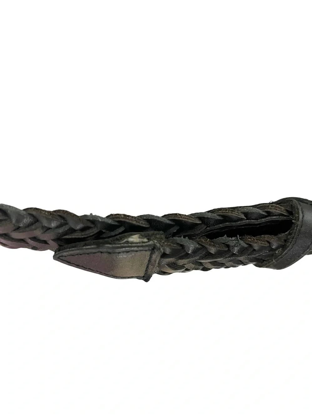 Women’s Black Genuine Leather Braided Belt Size 36 Classic Timeless Style
